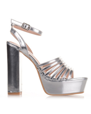 Women's heeled sandals in silver color Famous 