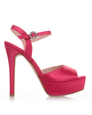 Women's heeled sandals in fuschia color with strass Famous