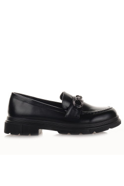 Μαύρα Chynky Loafers με ασημί αγκράφα Famous