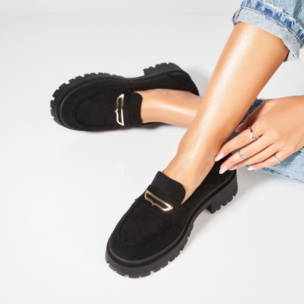 Μαύρα Σουέντ Chunky Loafers Famous