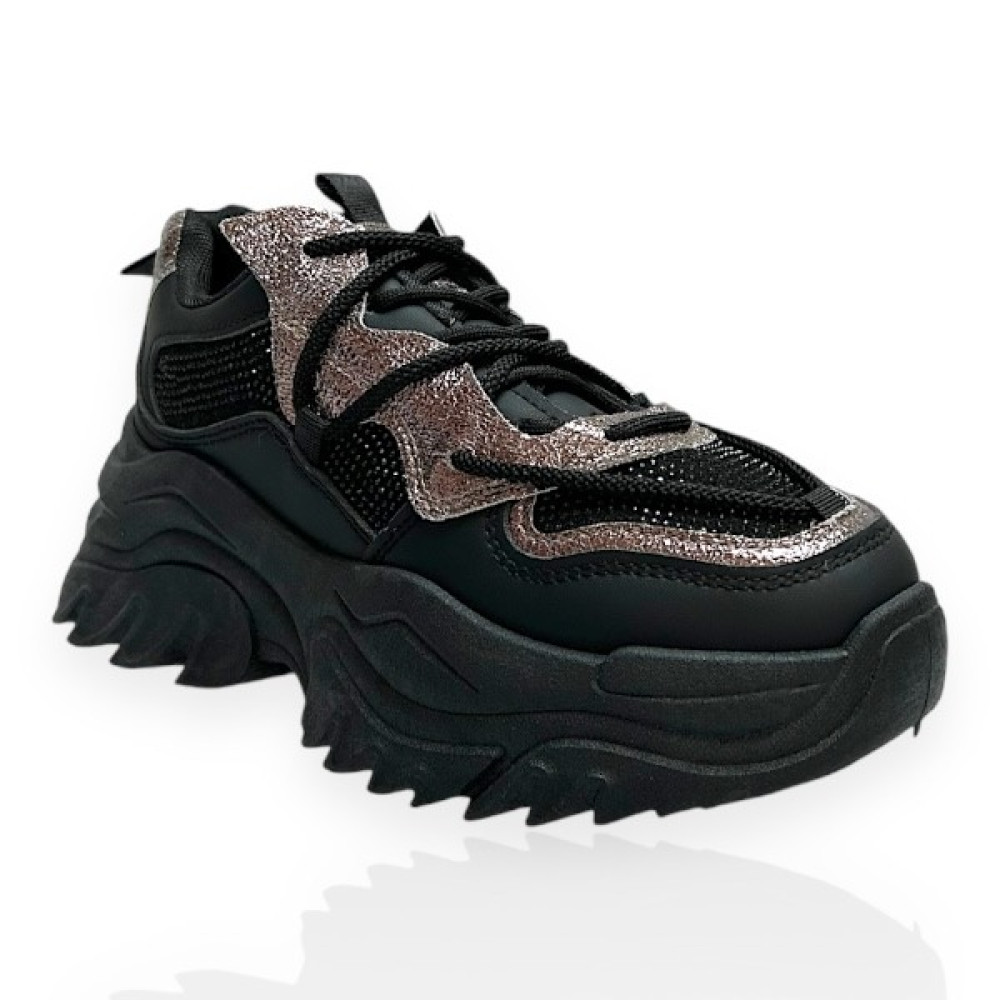 Γυναικεία Μαύρα Chunky Famous Sneakers με gliter και stras