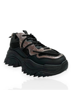 Γυναικεία Μαύρα Chunky Famous Sneakers με gliter και stras