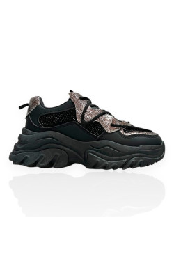 Γυναικεία Μαύρα Chunky Famous Sneakers με gliter και stras