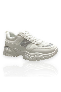 Λευκ΄ά γυναικεία chunky sneakers Famous με γκρι μεταλιζέ στοιχεία